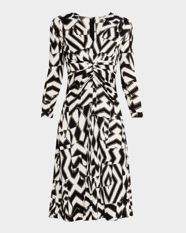 Jerome Pleated Geometric-Print Dress